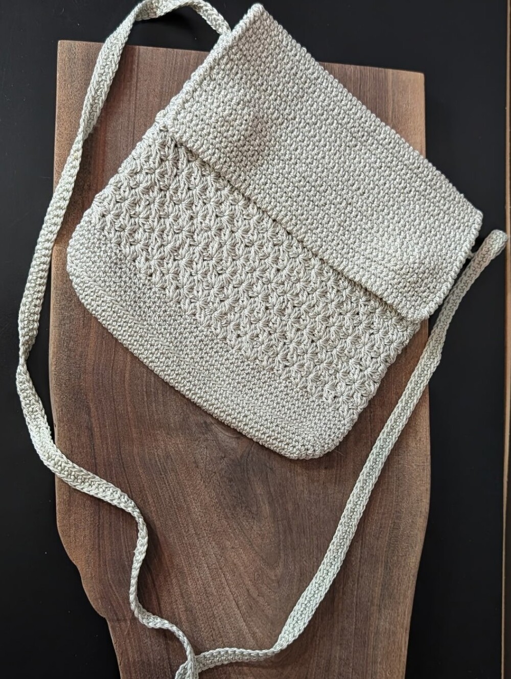 Grey Crochet Crossbody Bag with Fold-Over Flap 90s